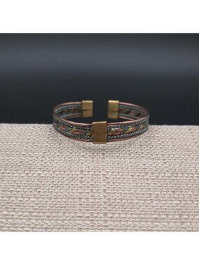 7 Inch Handmade Mixed Metal Cuff Bracelet, Woven Copper Brass Bangle B1207